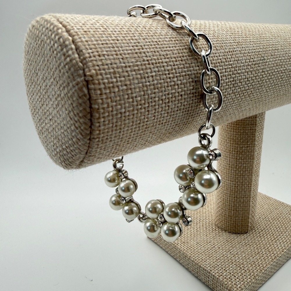 Faux Pearl Dainty MobWife Office Siren Cluster Chain Bracelet OS Silver